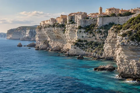 Ville perchée sur des falaises calcaires du littoral corse