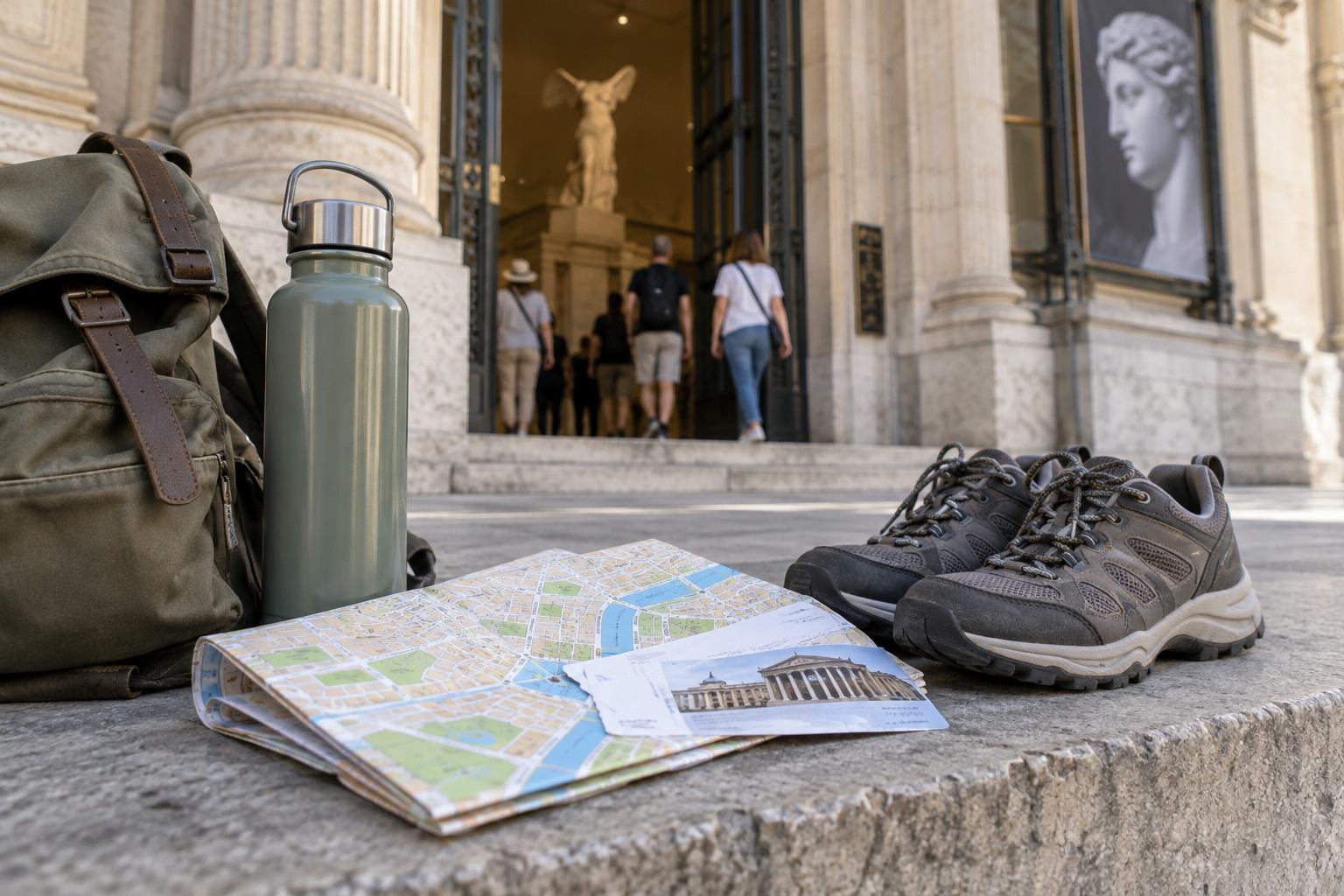 Carte et équipement préparés pour une excursion culturelle