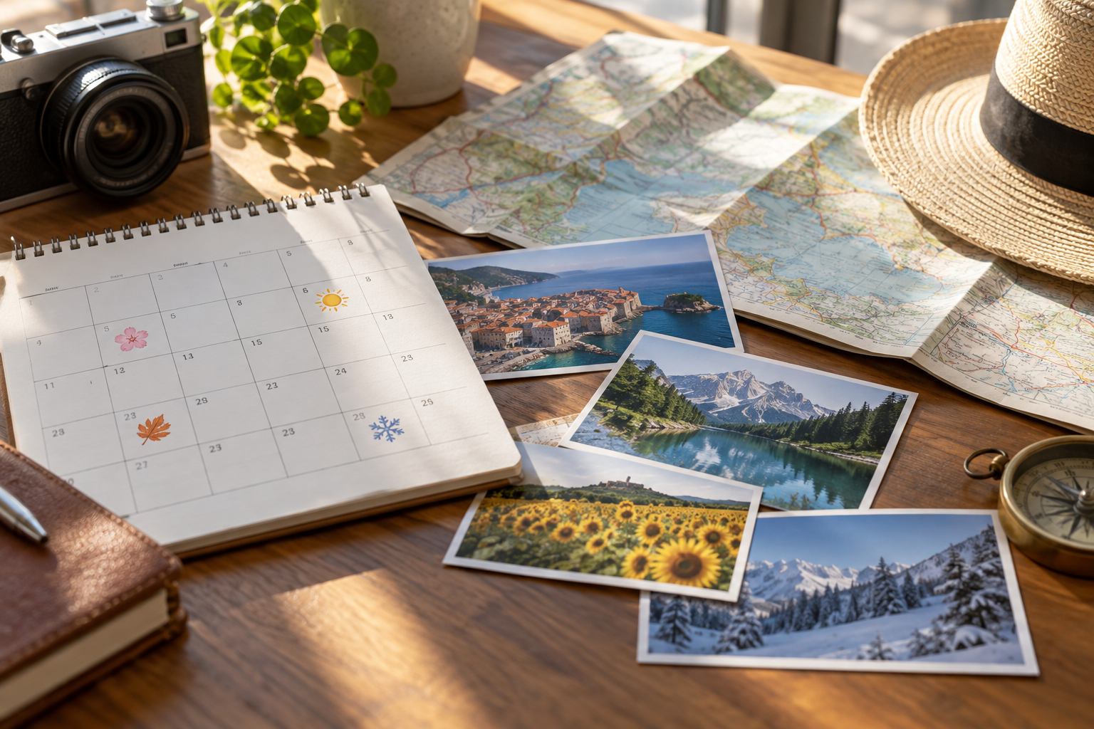 Calendrier et carte préparés pour comparer les périodes de voyage