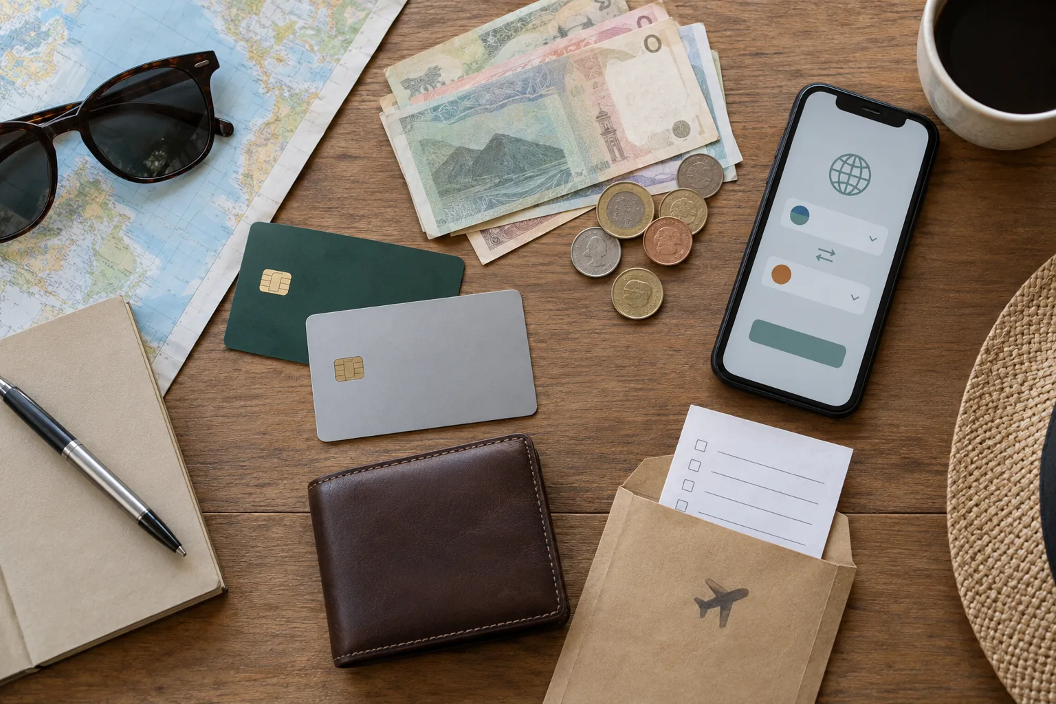 Cartes, espèces et convertisseur préparés pour les paiements à l’étranger