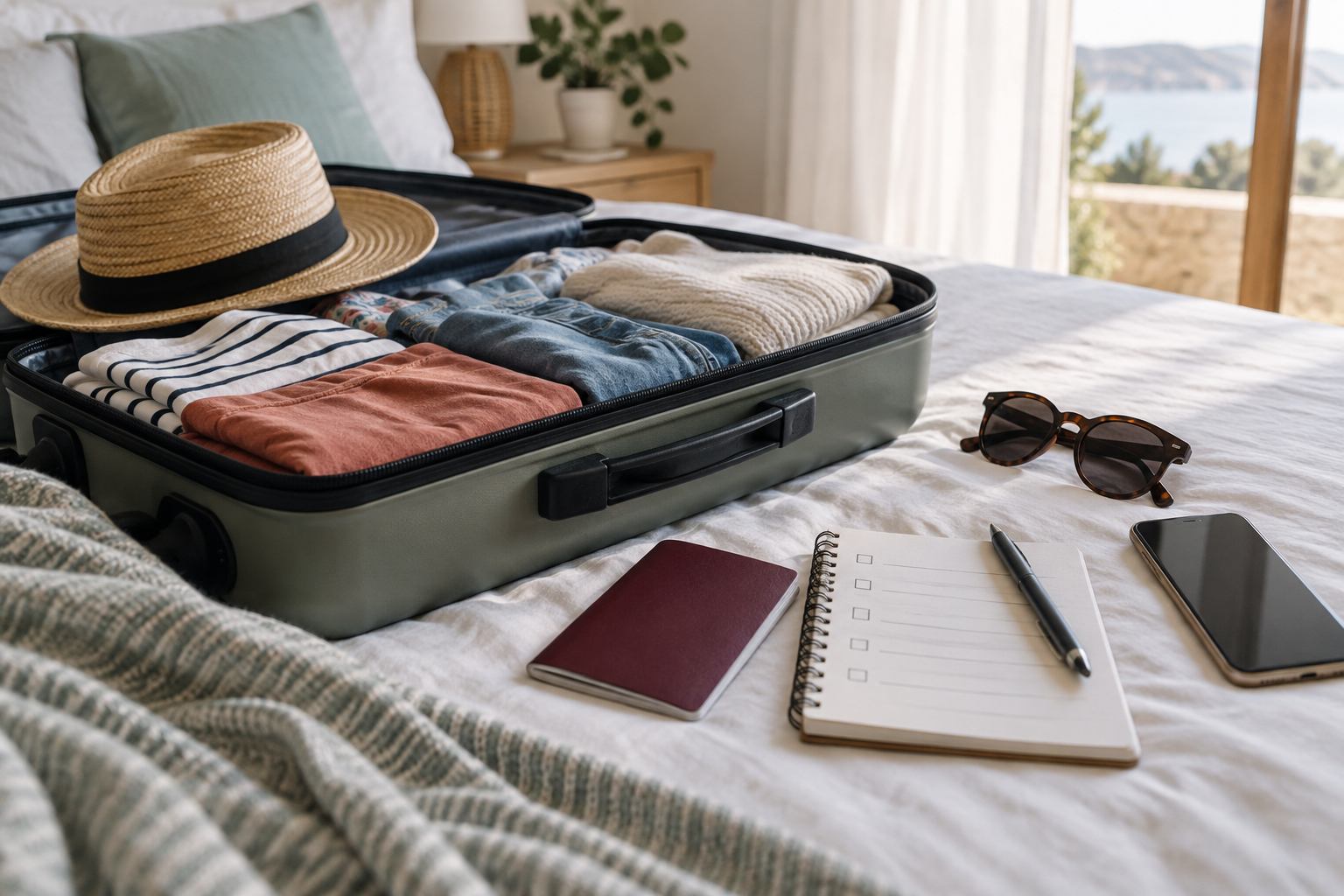 Bagages et documents prêts pour un départ proche