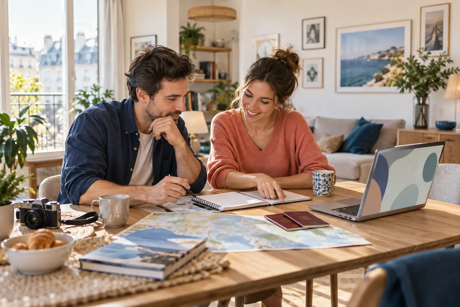 Couple préparant ses priorités avant un rendez-vous en agence