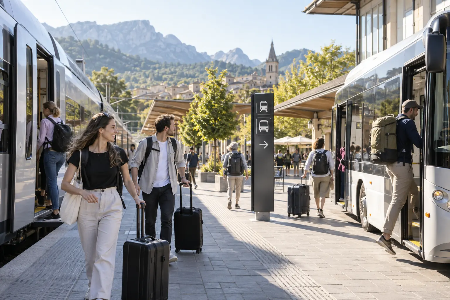 Voyageuse attendant un train sur un quai de gare